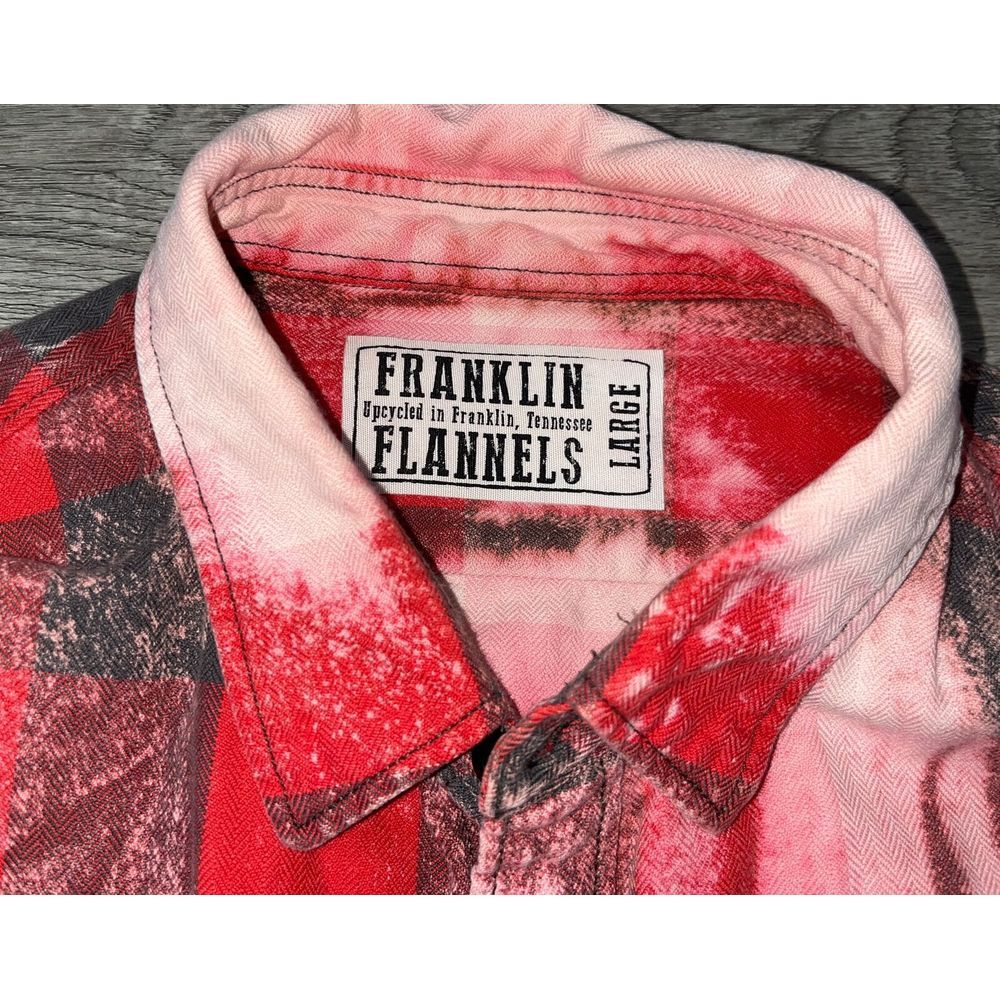 Franklin Flannels Shirts Size L Red Plaid Bleach Button Up Long Sleeve Upcycled - Picture 3 of 10